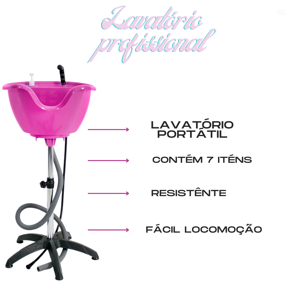 Lavatório Portatil Rosa Cabelereiro Profissional Santa Clara - 2