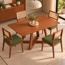 Ver imagem 1 de Kit Mesa Sala de Jantar Retangular 160cm Base X 4 Cadeiras Estofadas Encosto Tela MDF Pinhão/Verde