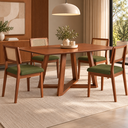 Ver imagem 2 de Kit Mesa Sala de Jantar Retangular 160cm Base X 4 Cadeiras Estofadas Encosto Tela MDF Pinhão/Verde