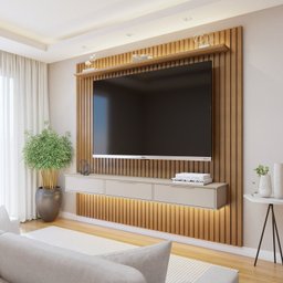 Painel Suspenso Ripado 227,6 Cm com Nicho Vitória Dupla Fita de Led 100% Mdf - 1