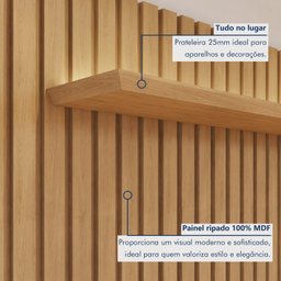 Painel Suspenso Ripado 227,6 Cm com Nicho Vitória Dupla Fita de Led 100% Mdf - 5