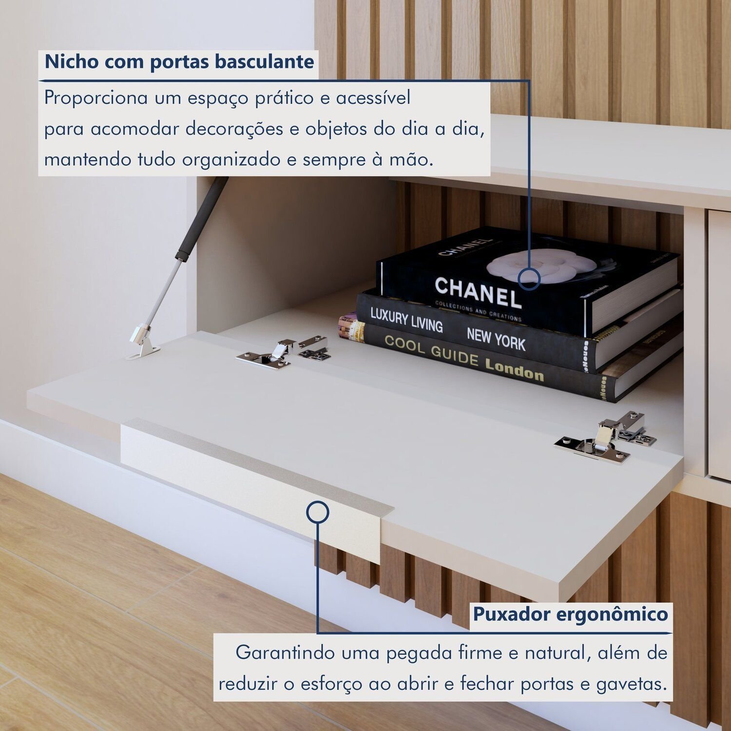 Painel Suspenso Ripado 227,6 Cm com Nicho Vitória Dupla Fita de Led 100% Mdf - 6