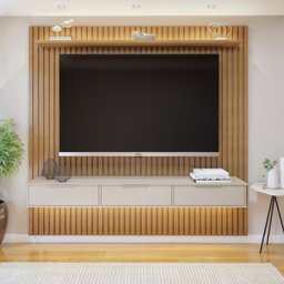 Painel Suspenso Ripado 227,6 Cm com Nicho Vitória Dupla Fita de Led 100% Mdf - 2