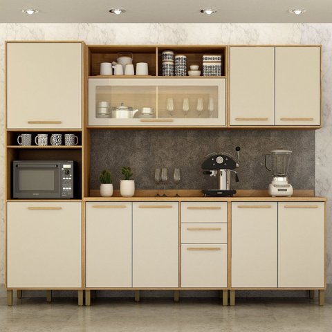 Cozinha Completa Modulada 5 Peças 10 Portas 2 Gavetas Salvador Bege/Cinamomo/Off White