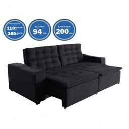 Sofá Londres 200cm Retrátil Reclinável Preto ? Ws - 2