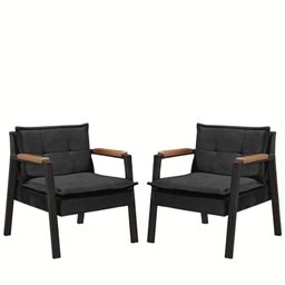 Kit 2 Poltrona Fortaleza Veludo Preto Base em Metal Preto - 1