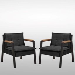 Kit 2 Poltrona Fortaleza Veludo Preto Base em Metal Preto - 9