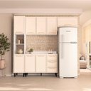 Ver imagem 1 de Cozinha Amara 4 Peças 240cm Armários Aéreos Paneleiro Balcão com Tampo Branco/Creme 250090