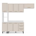 Ver imagem 4 de Cozinha Amara 4 Peças 240cm Armários Aéreos Paneleiro Balcão com Tampo Branco/Creme 250090
