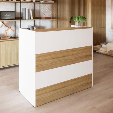 Balcão Atendimento Recepção Escritório F5 90cm Macadâmia com Branco F5 Office