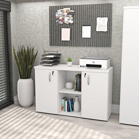 Armário Baixo Credenza com Chave 120x42cm Escritório Branco