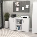 Ver imagem 1 de Armário Baixo Credenza com Chave 120x42cm Escritório Branco