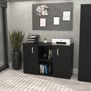Ver imagem 1 de Armário Baixo Credenza com Chave 120x42cm Escritório Preto