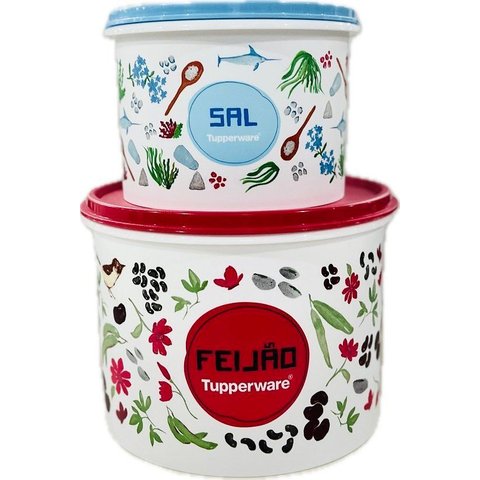 Tupperware Kit 2 Peças Porta Feijão e Sal Floral