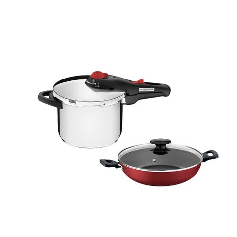 KIT - Panela de Pressão 6l Solar + Panela Wok Alumínio Loreto 28cm Vermelha - Tramontina