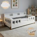 Ver imagem 2 de Cama Infantil Nina em Mdf com Colchão e Enxoval Trança Cinza com Luminária Nuvem em Led - Branco