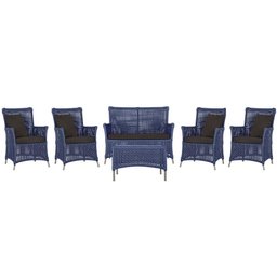 Jogo Sofá 4 Poltronas e Mesa Igapó Fendi E9 Trama Original Azul - 1