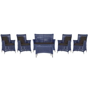 Jogo Sofá 4 Poltronas e Mesa Igapó Fendi E9 Trama Original Azul