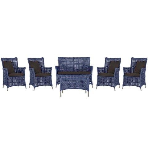 Jogo Sofá 4 Poltronas e Mesa Igapó Fendi E9 Trama Original Azul