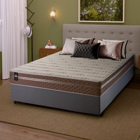 Conjunto Cama Box Casal c/ Molas Ensacadas Georgia Cinza 138x188x60