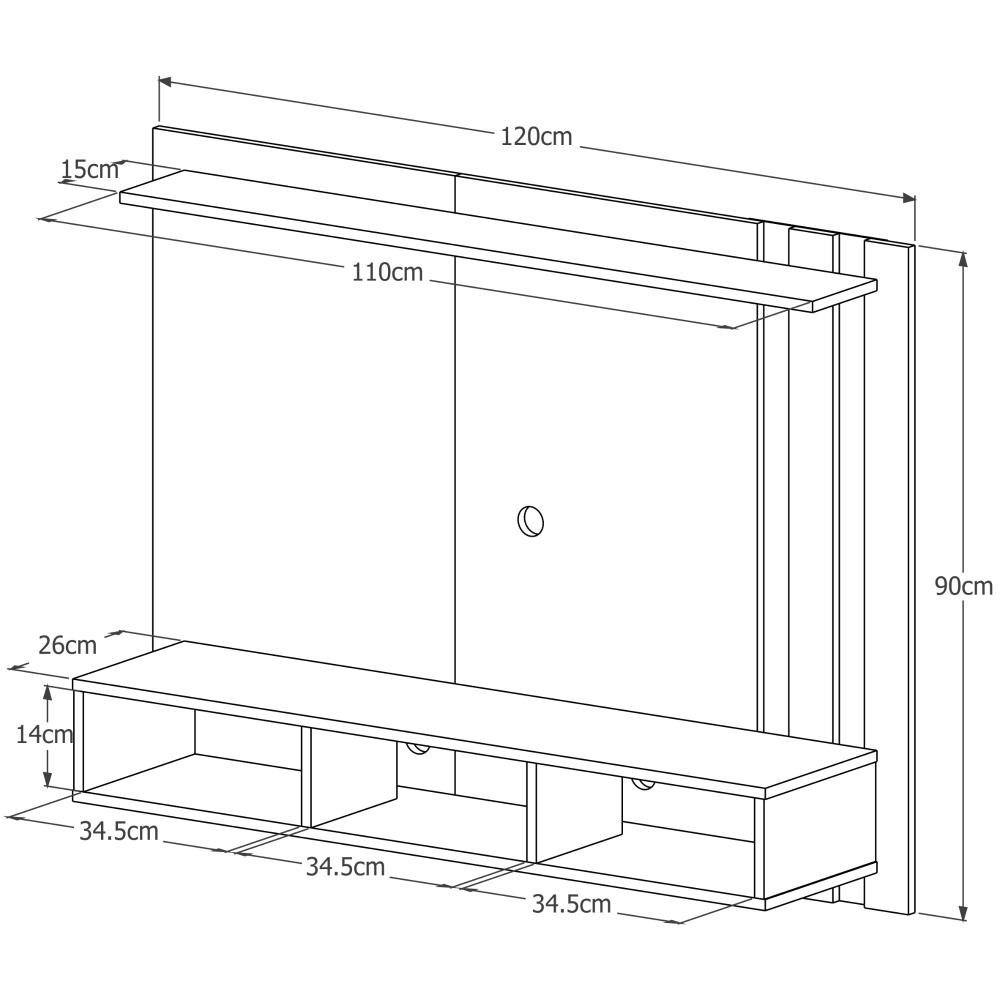 Estante Painel Tv 32 40 42 43 47 48 Polegadas Home Suspenso Nichos Prateleira Sala Quarto - Preto - 4