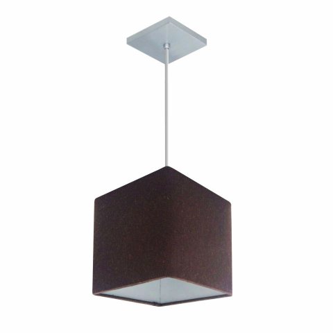 Lustre Pendente Quadrado Vivare Md-4223 Cúpula em Tecido 15/13x13cm - Bivolt - Café - Bivolt