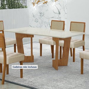 Mesa de Jantar 6 Lugares Retangular 160cm Tampo Vidro/MDF de 2,5cm Liz