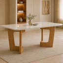Ver imagem 1 de Mesa de Jantar 6 Lugares Retangular 160cm Tampo Vidro/MDF de 2,5cm Liz Bege/Cinamomo/Off White