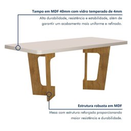 Mesa de Jantar 6 Lugares Retangular 160cm Tampo Vidro/MDF de 4cm Liz - 9