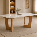 Ver imagem 1 de Mesa de Jantar 6 Lugares Retangular 180cm Tampo Vidro/MDF de 4cm Liz Bege/Cinamomo/Off White