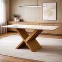 Ver imagem 1 de Mesa de Jantar 6 Lugares Retangular 180cm Tampo Vidro/MDF de 2,5cm Aurora Bege/Cinamomo/Off White