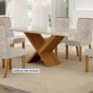 Mesa de Jantar 6 Lugares Retangular 180cm Tampo Vidro/MDF de 4cm Aurora