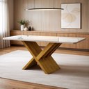Ver imagem 1 de Mesa de Jantar 6 Lugares Retangular 180cm Tampo Vidro/MDF de 4cm Aurora Bege/Cinamomo/Off White