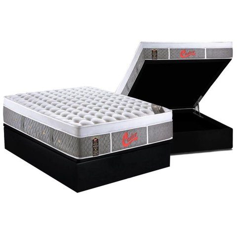 Cama Box Baú Casal: Colchão Molas Ensacadas Castor Pocket Light Stress Oxygen New Plush + Base CRC C