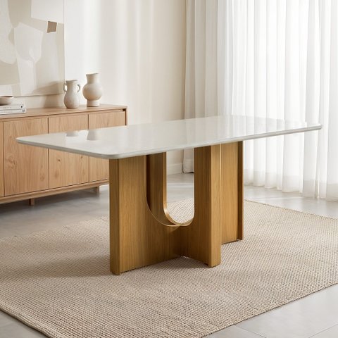 Mesa de Jantar 6 Lugares Retangular 160cm Tampo Vidro/MDF de 2,5cm Dora Bege/Cinamomo/Off White