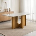 Ver imagem 1 de Mesa de Jantar 6 Lugares Retangular 160cm Tampo Vidro/MDF de 2,5cm Dora Bege/Cinamomo/Off White