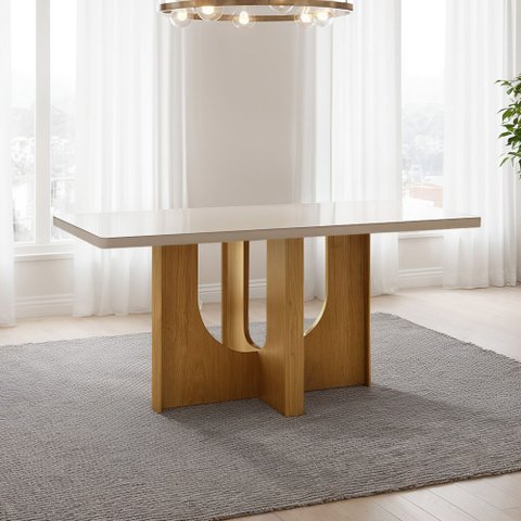 Mesa de Jantar 4 Lugares Retangular 120cm Tampo Vidro/MDF de de 4cm Dora Bege/Cinamomo/Off White