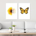 Ver imagem 1 de Kit 2 Quadros Girassol E Borboleta 24x18cm:Madeira branca