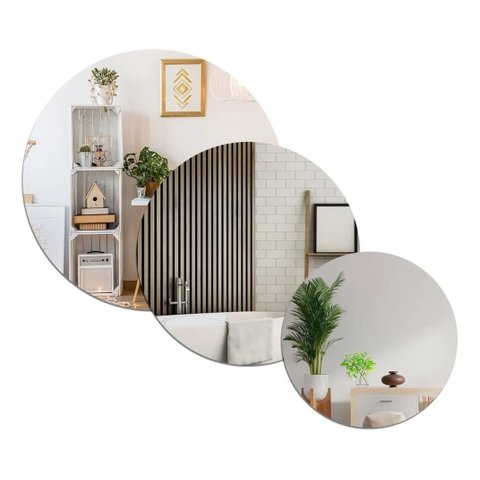 Trio Espelho Redondo Decorativo Lapidado Vidro Sala Banheiro