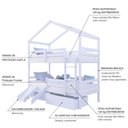 Ver imagem 4 de Beliche Solteiro Casinha com Gavetas Grade Proteção e Kit Escada/Escorregador Madeira Maciça
