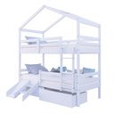 Ver imagem 2 de Beliche Solteiro Casinha com Gavetas Grade Proteção e Kit Escada/Escorregador Madeira Maciça