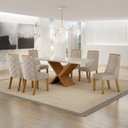 Ver imagem 1 de Conjunto Sala de Jantar Mesa 180cm Tampo de 4,0cm com 6 Cadeiras Aurora Bege/Cinamomo/Off White