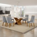 Ver imagem 1 de Conjunto Sala de Jantar Mesa 180cm Tampo de 4,0cm com 6 Cadeiras Aurora Cinza/Cinamomo/Off White/Linho Prata