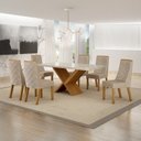 Ver imagem 1 de Conjunto Sala de Jantar Mesa 180cm Tampo de 4,0cm com 6 Cadeiras Aurora Bege/Cinamomo/Off White/Linho