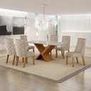 Ver imagem 1 de Conjunto Sala de Jantar Mesa 180cm Tampo de 2,5cm com 6 Cadeiras Aurora Bege/Cinamomo/Off White