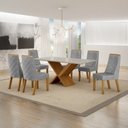 Ver imagem 1 de Conjunto Sala de Jantar Mesa 180cm Tampo de 2,5cm com 6 Cadeiras Aurora Cinza/Cinamomo/Off White/Linho Prata