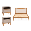 Ver imagem 2 de Conjunto de Quarto Casal com Cama Casal com Cabeceira Estofada e 2 Mesas de Cabeceira com Pés de Madeira Maciça Bento Yescasa Bege/Cappuccino/Amêndoa