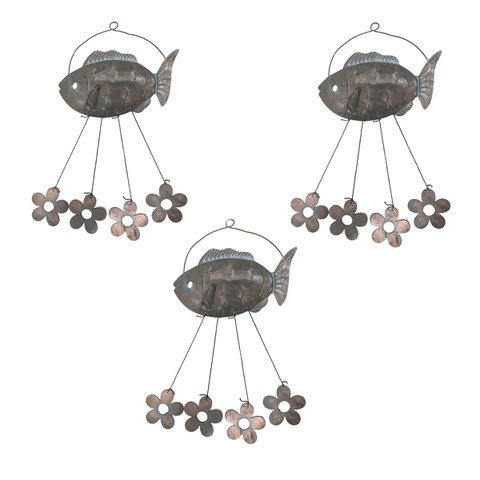 Sino Dos Ventos Flores Peixe Kit 3 Unidades Decoraçao Jardim Quintal Varanda Ambiente Externo Enfeit