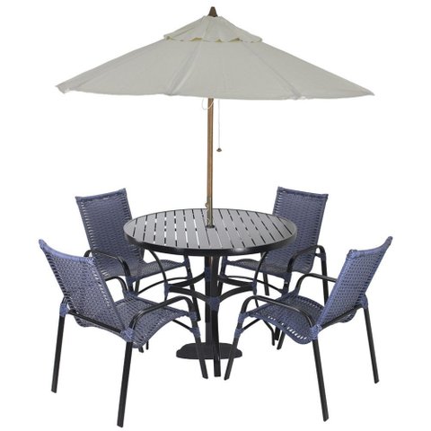 Jogo 4 Cadeiras Emily e Mesa com Ombrelone em Alumínio para Piscina, Área e Jardim Trama Origina