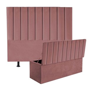 Kit Cabeceira e Calçadeira Baú Casal Dália 140cm Linho Rose